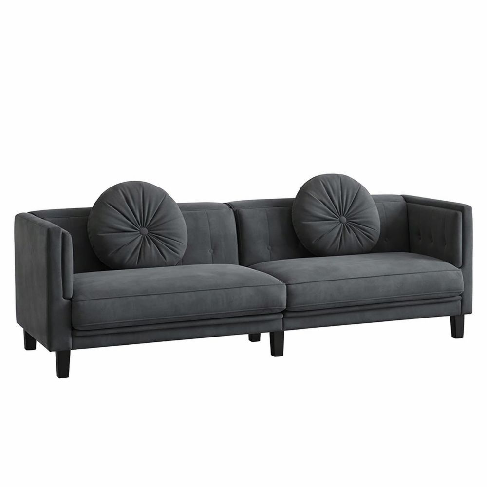 Modernes 3-Sitzer Sofa aus Samt in Dunkelgrau für das Wohnzimmer