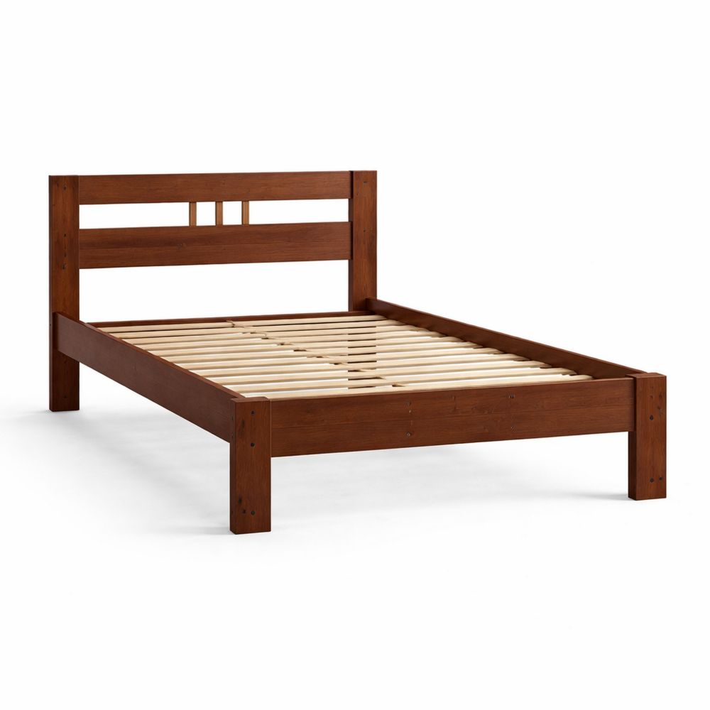 Jugendbett aus Kiefernholz mit Kopfteil 90 x 200 cm kastanienfarben