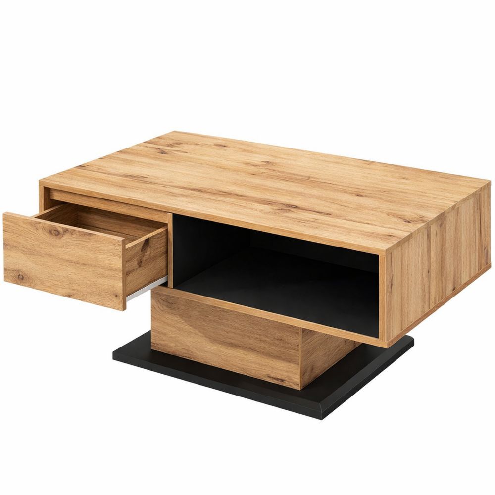 Moderner Kaffeetisch mit Stauraum und Schublade, 100 x 60 x 47 cm, Holzoptik