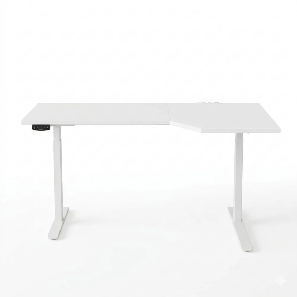 L-förmiger höhenverstellbarer Schreibtisch 150 cm, ergonomischer Sit-Stand-Tisch für Home Office, elektrischer Stehtisch in Weiß
