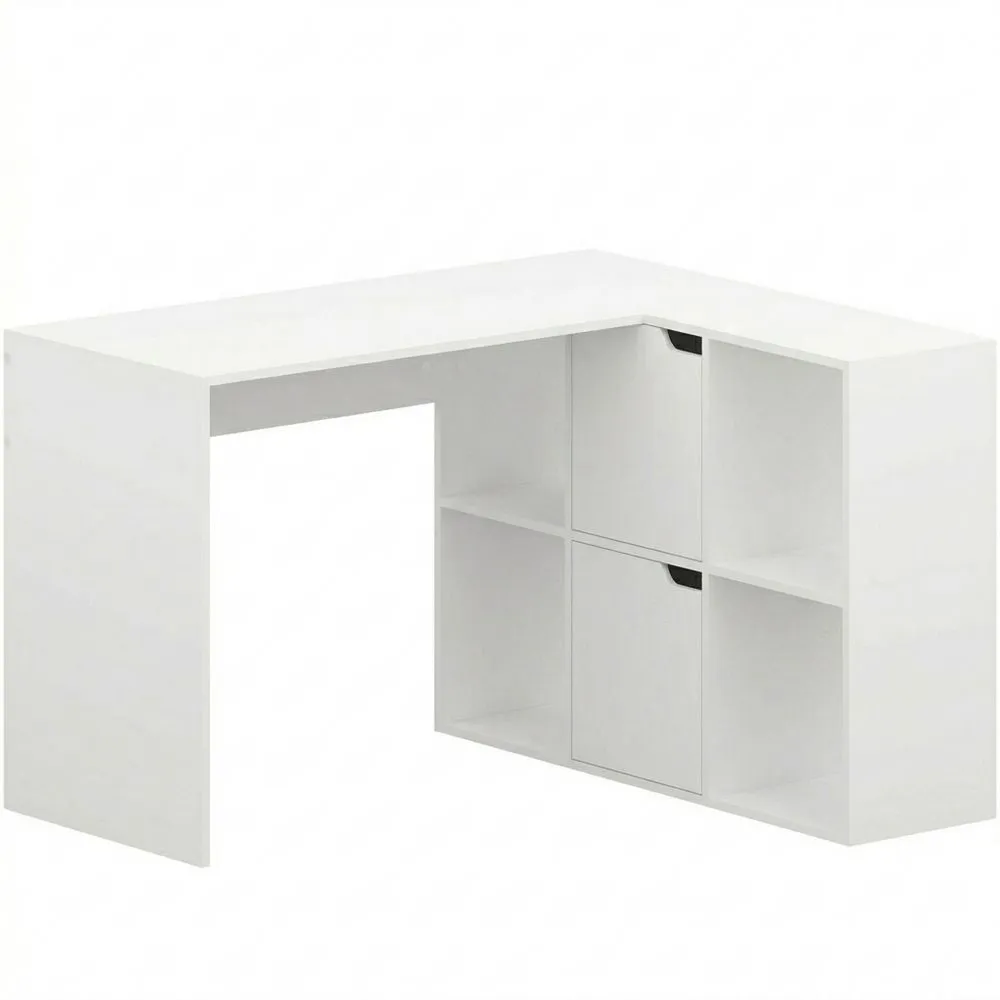 Eckschreibtisch mit Regalen für Büro- und Wohnbereich, Weiß, 120x100x75 cm