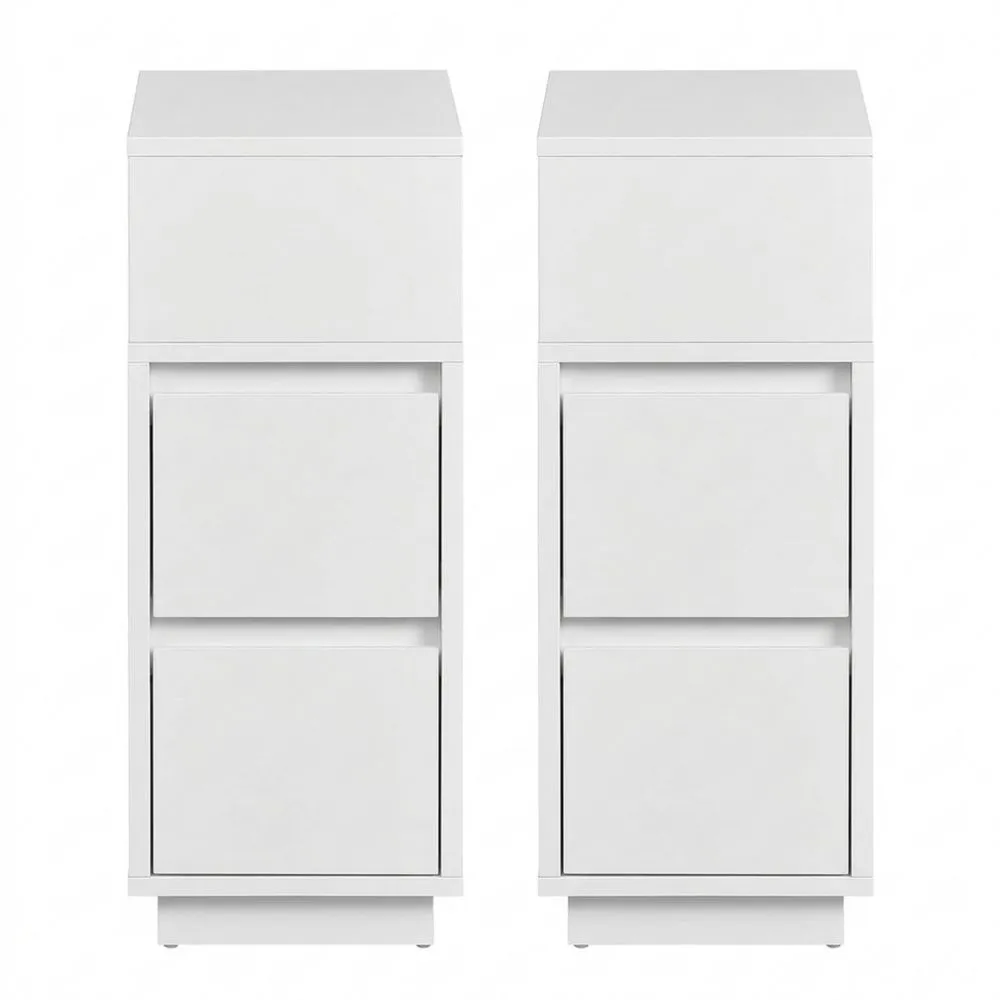 Schmaler Nachttisch 2er Set mit 2 Schubladen und offenem Fach, flexibel montierbar, Wolkenweiß