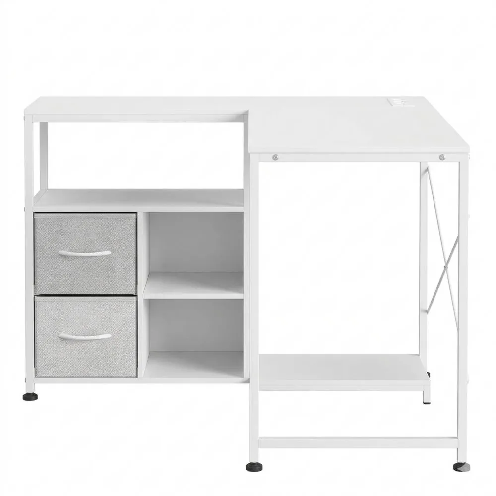 Moderner Eckschreibtisch mit USB-Anschlüssen und Regal