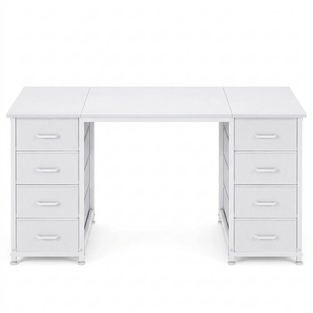 Vielseitiger Schreibtisch mit 8 Schubladen und Stauraum, 120x48cm, Weiß