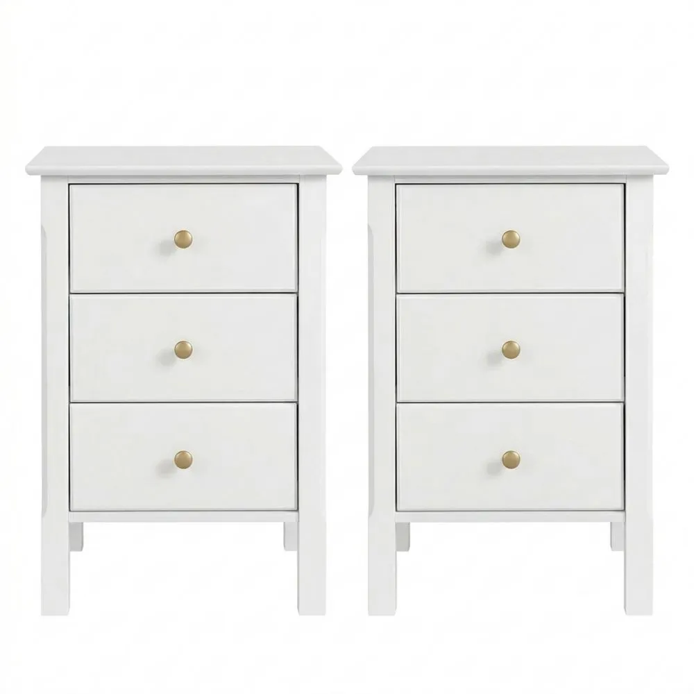 Nachttische im Set mit 3 Schubladen aus MDF, Beistelltisch für Schlaf- und Wohnzimmer, Weiß