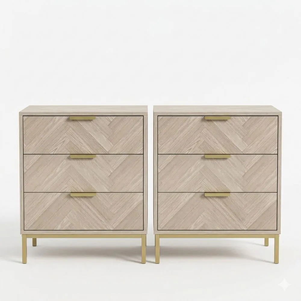 Moderner Nachttisch mit 3 Schubladen und Metallbeinen