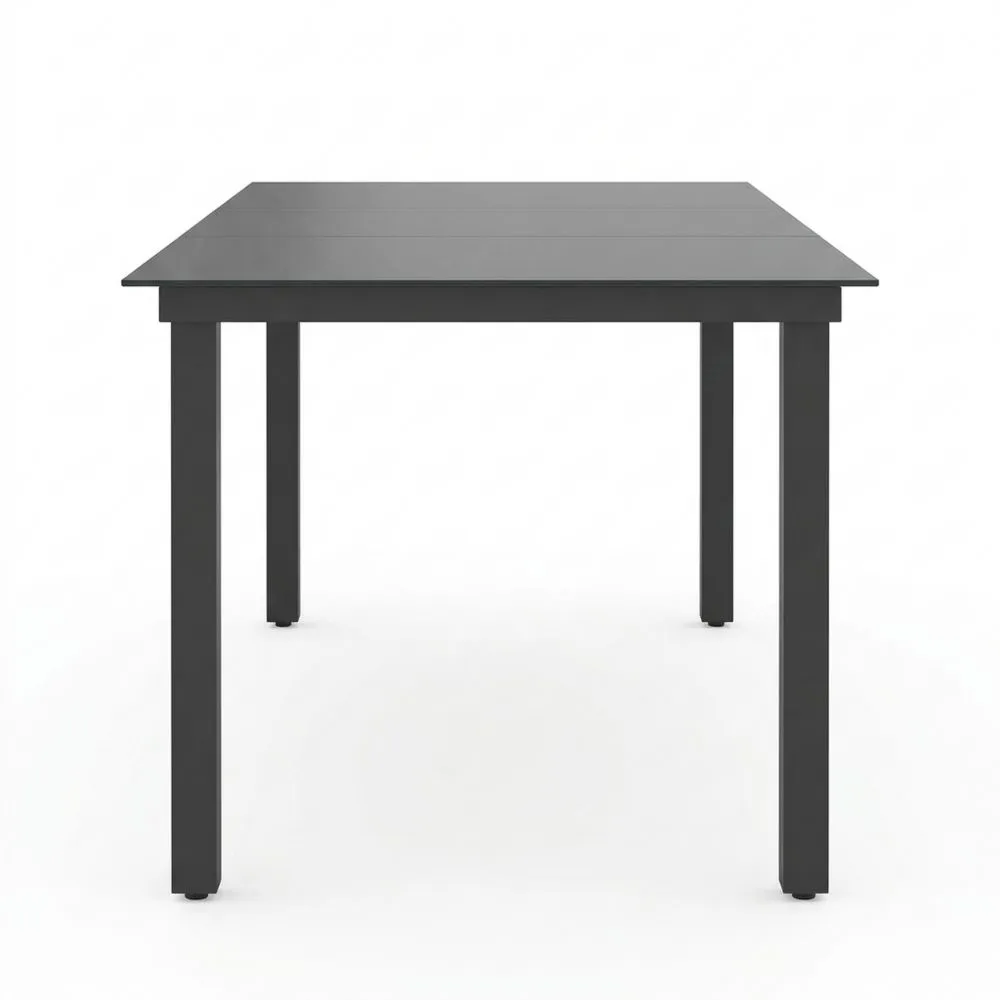 Wetterfester Gartentisch aus Aluminium und Glas, Schwarz, 190x90x74 cm