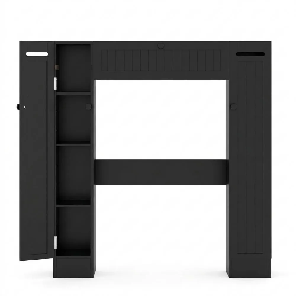 Aufbewahrungsschrank über Toilette mit Papierhaltern und verstellbaren Regalen