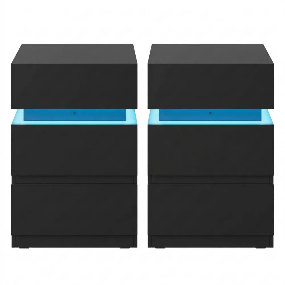 Moderner Nachttisch in Schwarz mit LED-Beleuchtung und Steckdose
