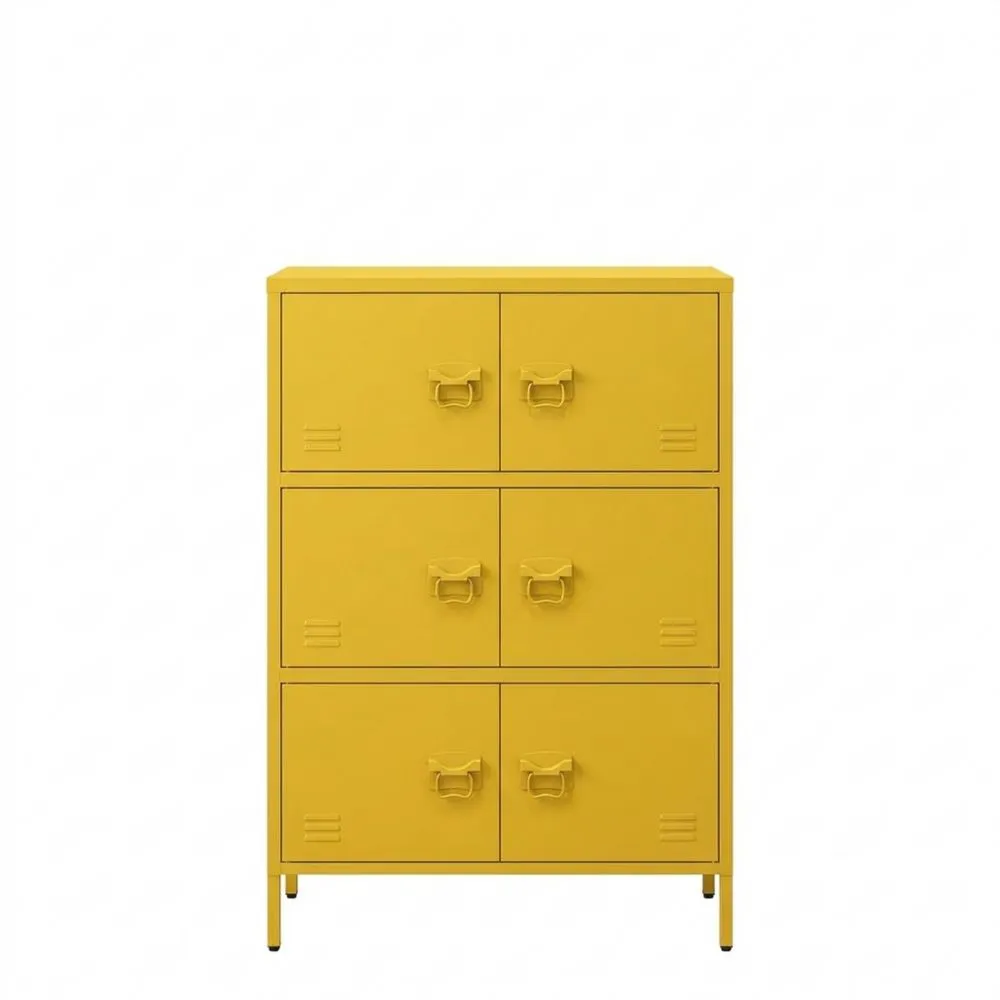 Metallkommode mit Fächern und Türen, Senfgelb, höhenverstellbar, 80 cm
