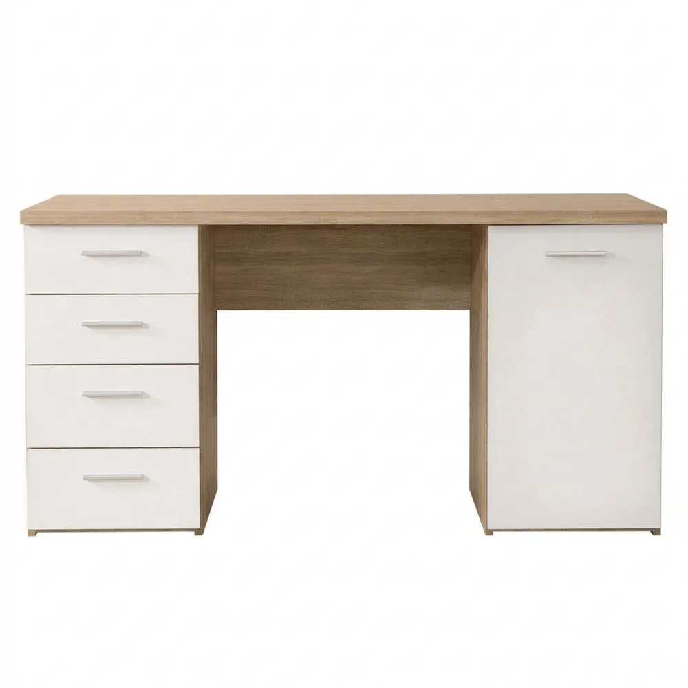Moderner Arbeitstisch mit Stauraum in Eiche und Weiß
