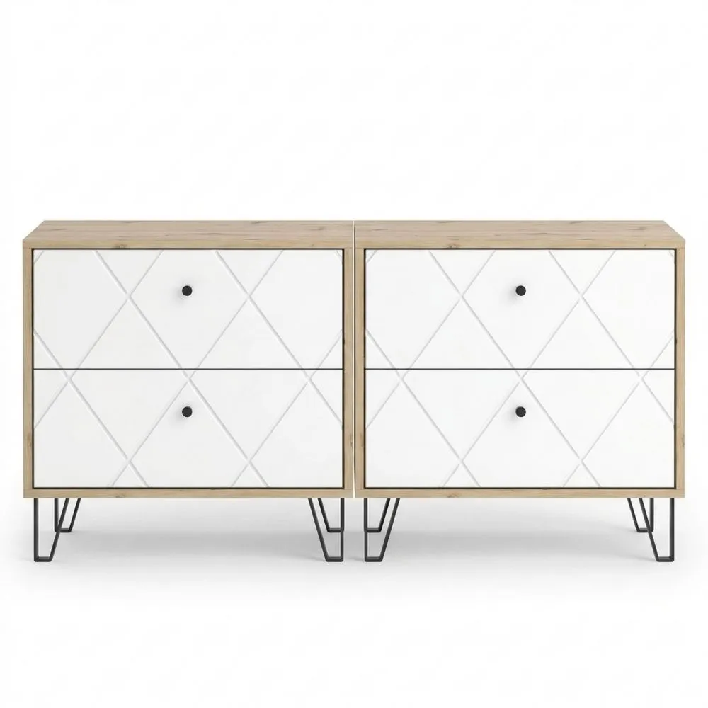 Moderner Nachttisch mit 2 Schubladen, Holzoptik