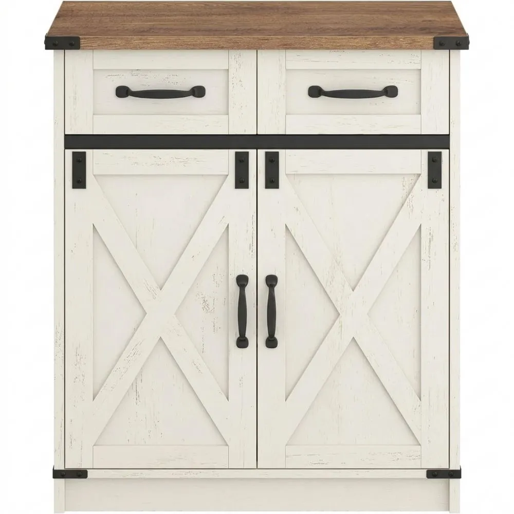 Mehrzweckschrank mit Schubladen und Türen, verstellbare Ablage, Vintageweiß