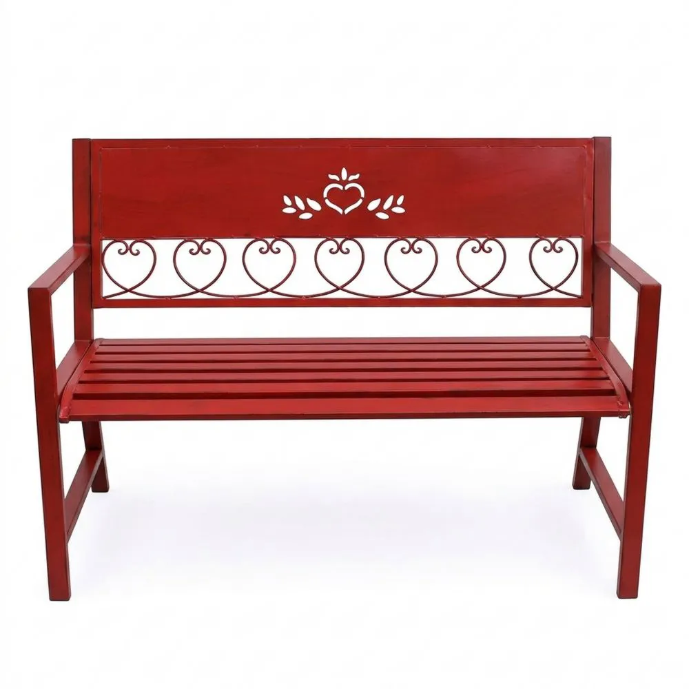 Wetterfeste Gartenbank aus Metall für 2 Personen, Rot, 120 cm