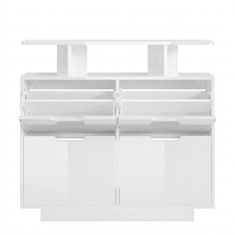 Schmaler Hochglanz Schuhschrank mit 4 Klappen, platzsparende Aufbewahrung für 16-24 Paar