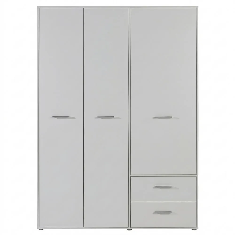 Moderner Kleiderschrank mit 3 Türen und 2 Schubladen, Weiß, 144,4 cm breit
