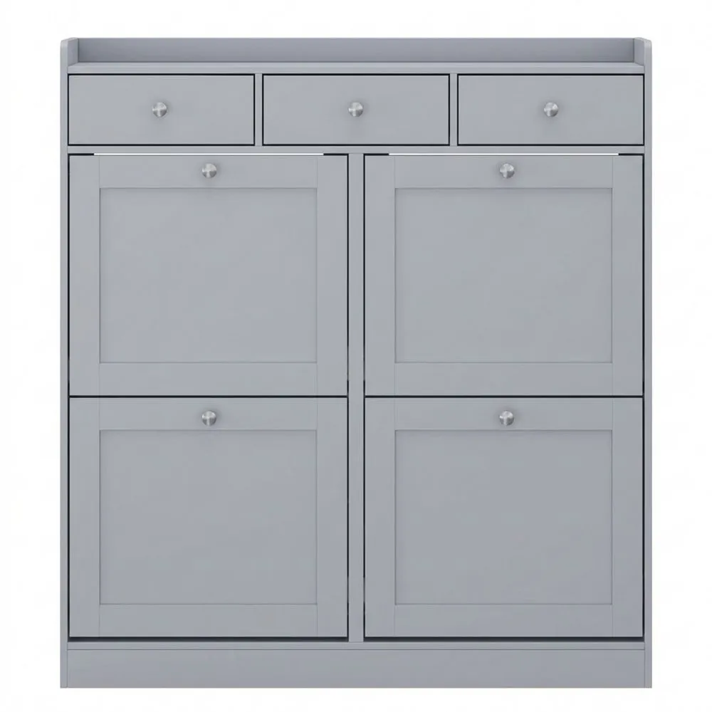 Großer Schuhkipper mit Schubladen und Klappfächern, Grau