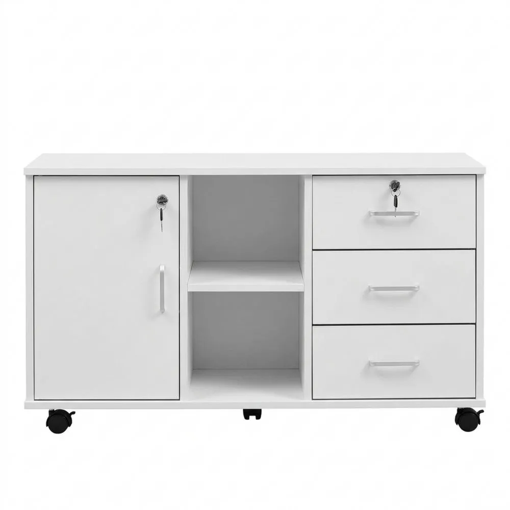 Mobiler Rollcontainer mit 3 Schubladen und abschließbarem Stauraum