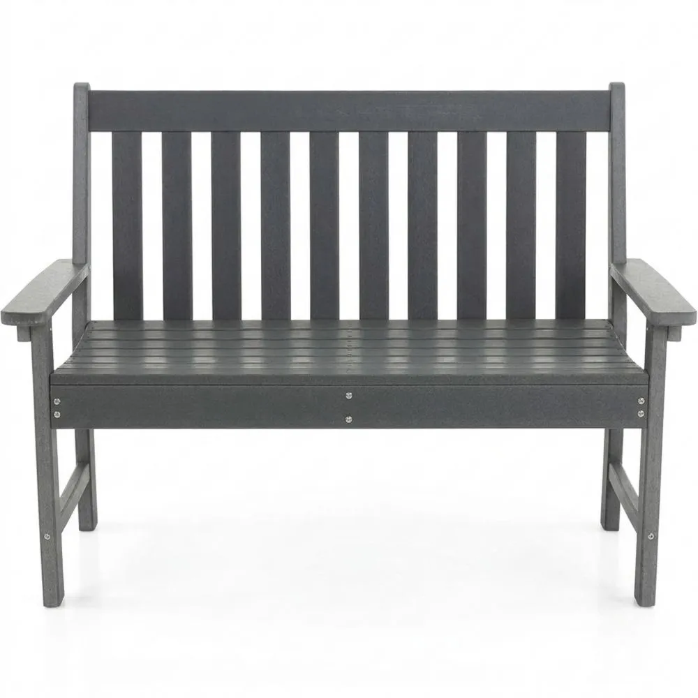 Wetterfeste Gartenbank für Balkon und Terrasse, 2-3 Sitzer, bis 320kg belastbar, 132 x 65 x 91 cm, Grau