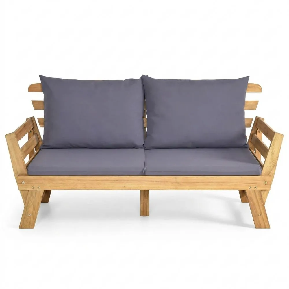 Verstellbare Gartenbank mit Kissen und klappbaren Armlehnen für Terrasse und Balkon