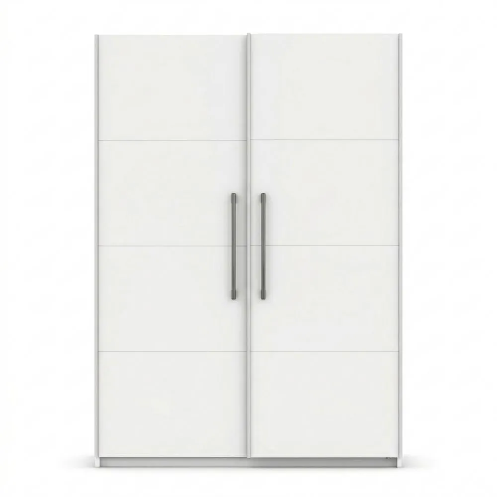 Moderner 2-türiger Kleiderschrank mit Spiegel, Weiß, inkl. Kleiderstangen und Einlegeböden, 136 cm