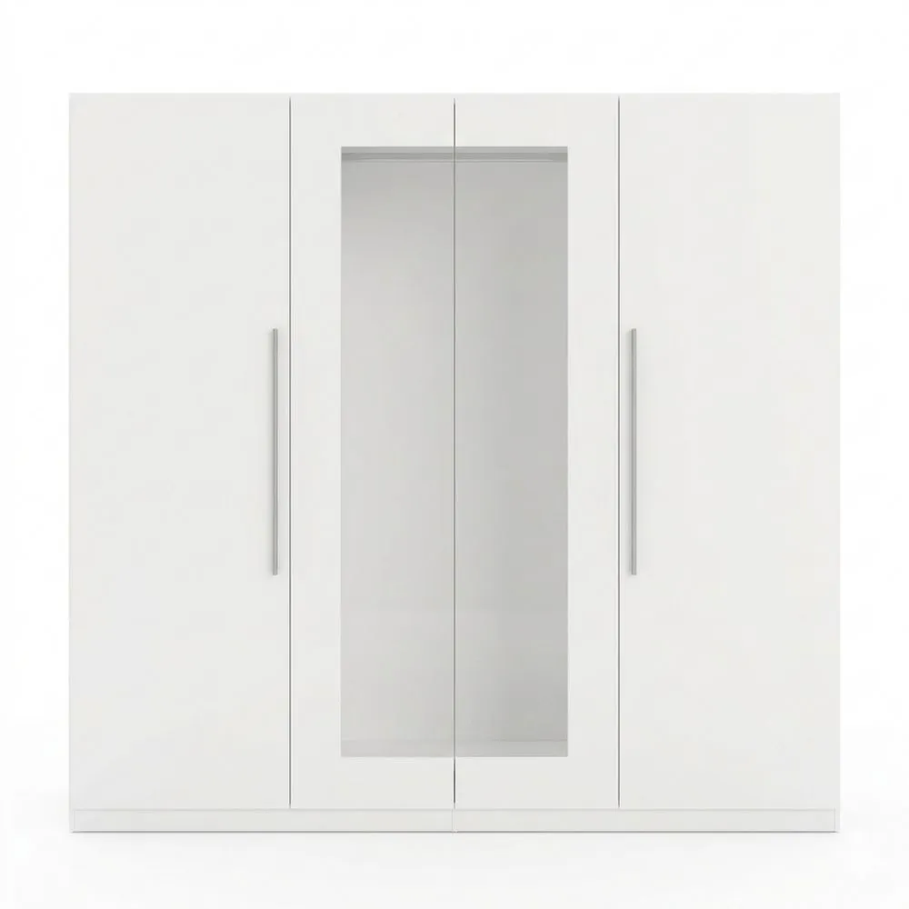 Kleiderschrank mit Drehtüren und Spiegel, 4-türig, für Schlafzimmer, Weiß, 227,5 x 212,9 x 58,9 cm