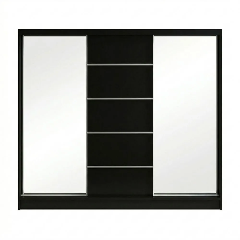 Moderner 3-türiger Schwebetürenschrank mit Spiegel und Schubladen, 200 cm