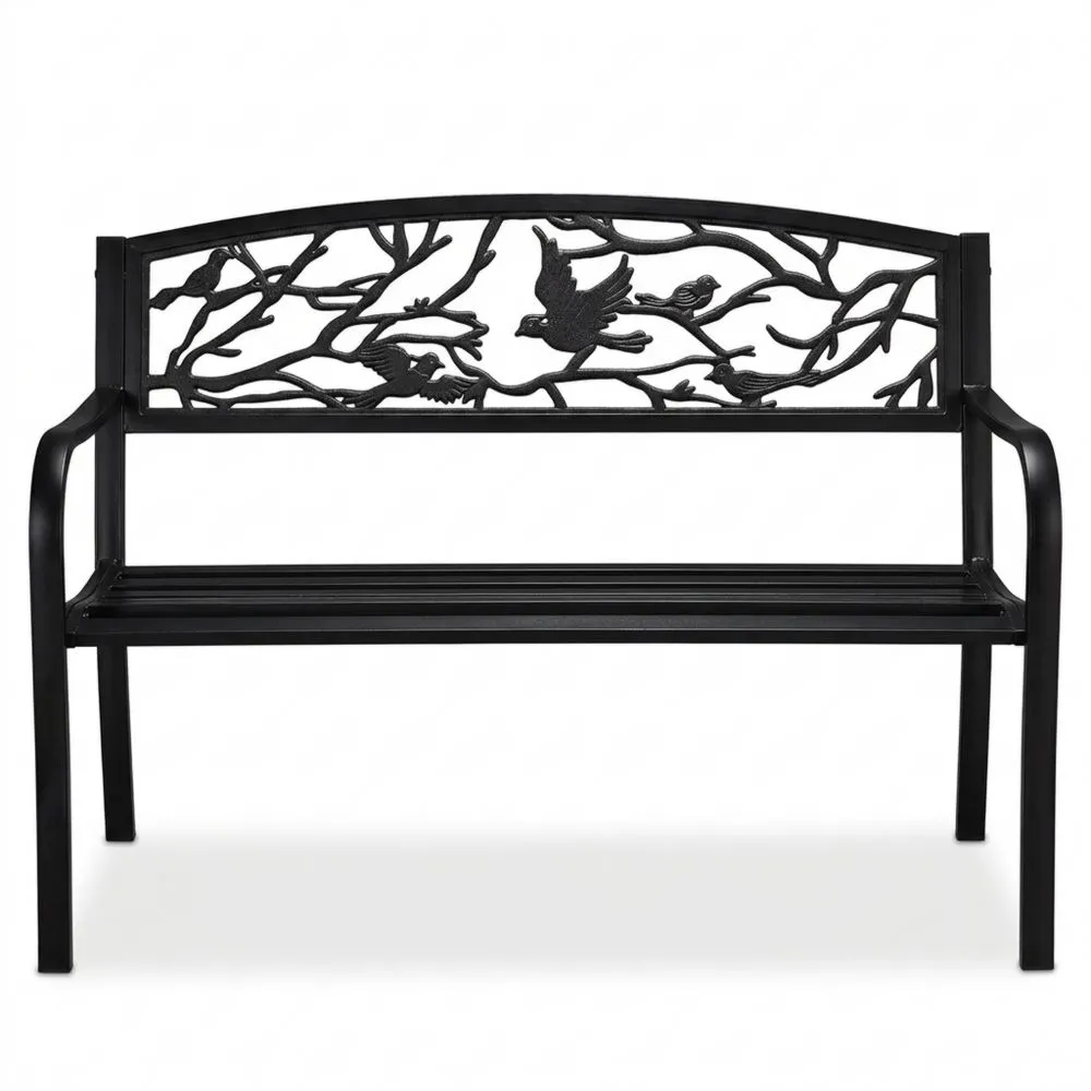 2-Sitzer Gartenbank mit Vogelmotiv aus Stahl