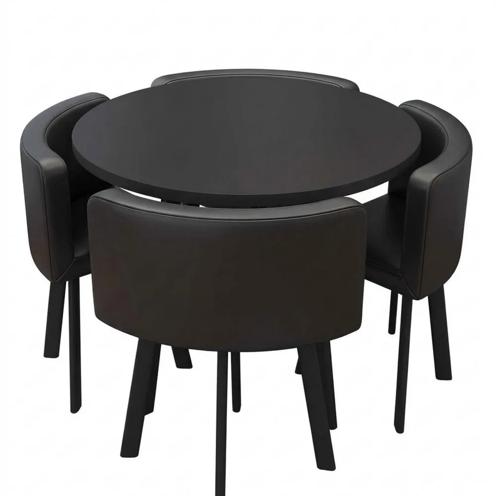 Moderner runder Esstisch mit 4 gepolsterten Stühlen