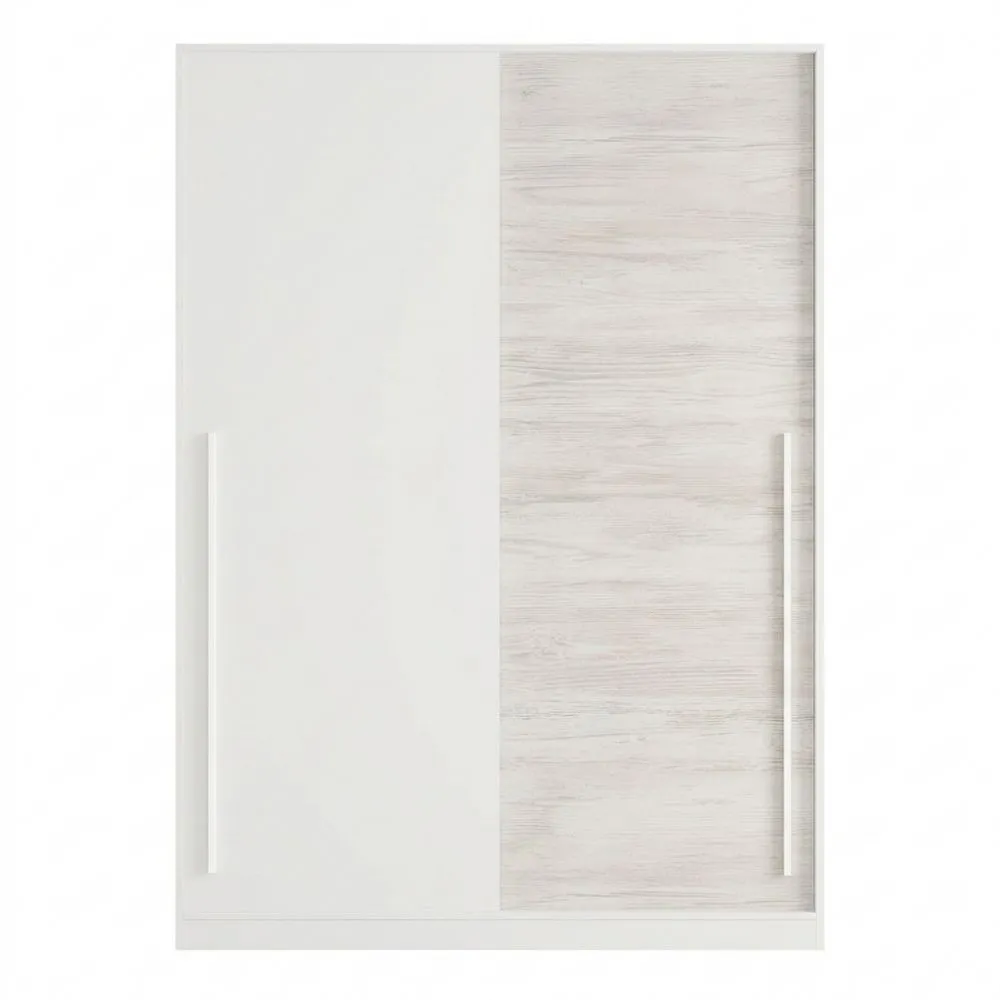 Moderner Schiebetürenschrank in Weiß und Holzdekor mit viel Stauraum, 120 x 200 x 50 cm