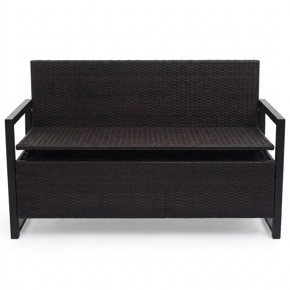 Garten Truhenbank mit Aufbewahrung und Sitzkissen, Braun und Creme