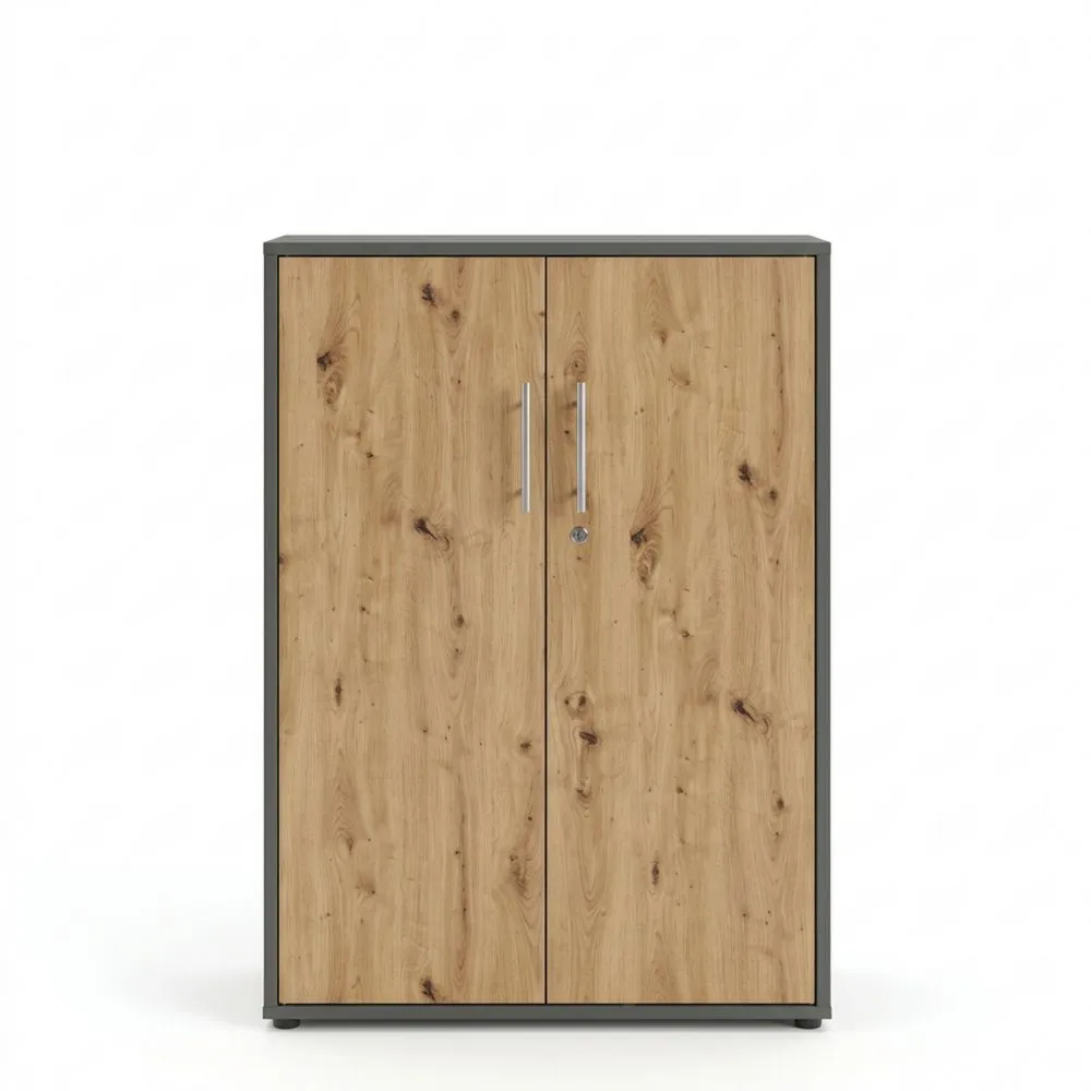 Anthrazitfarbener Aktenschrank mit Eichenoptik, abschließbar, individuell anpassbar