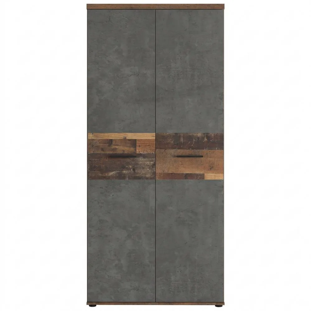 Rustikaler Kleiderschrank mit Drehtüren und Einlegeböden, Vintage Holzdekor