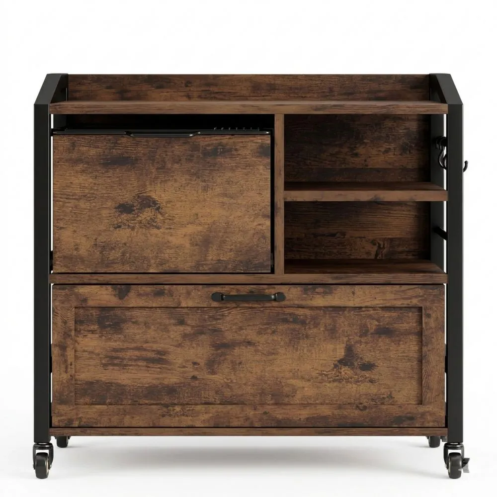 Mobiler Schubladencontainer aus Holz und Metall für Büro DIN A4 Aufbewahrung