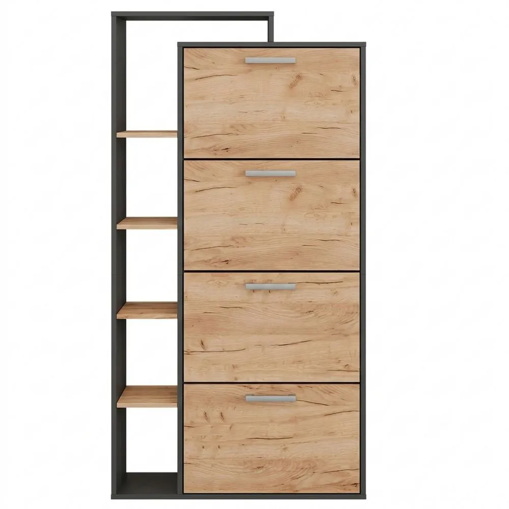 Moderner Schuhkipper mit 4 Fächern, Holzoptik