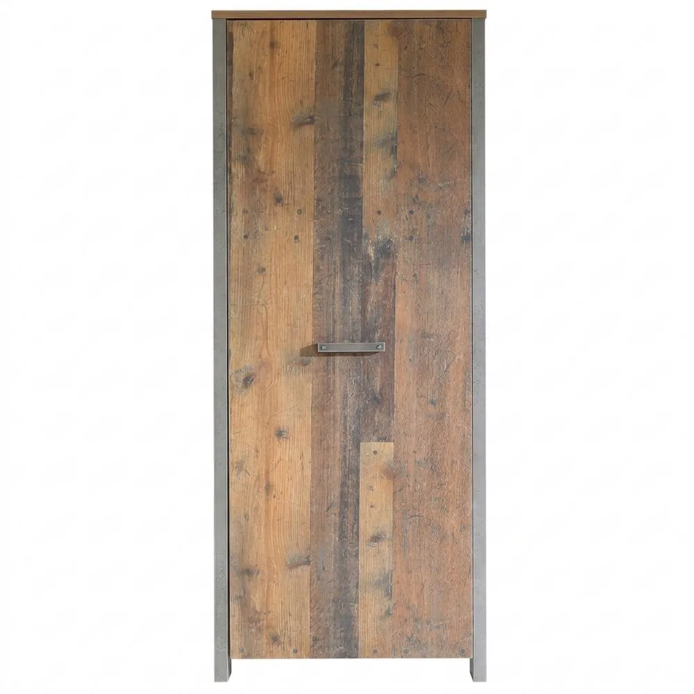 Schmaler Kleiderschrank im Vintage-Industriedesign mit Holzdekor