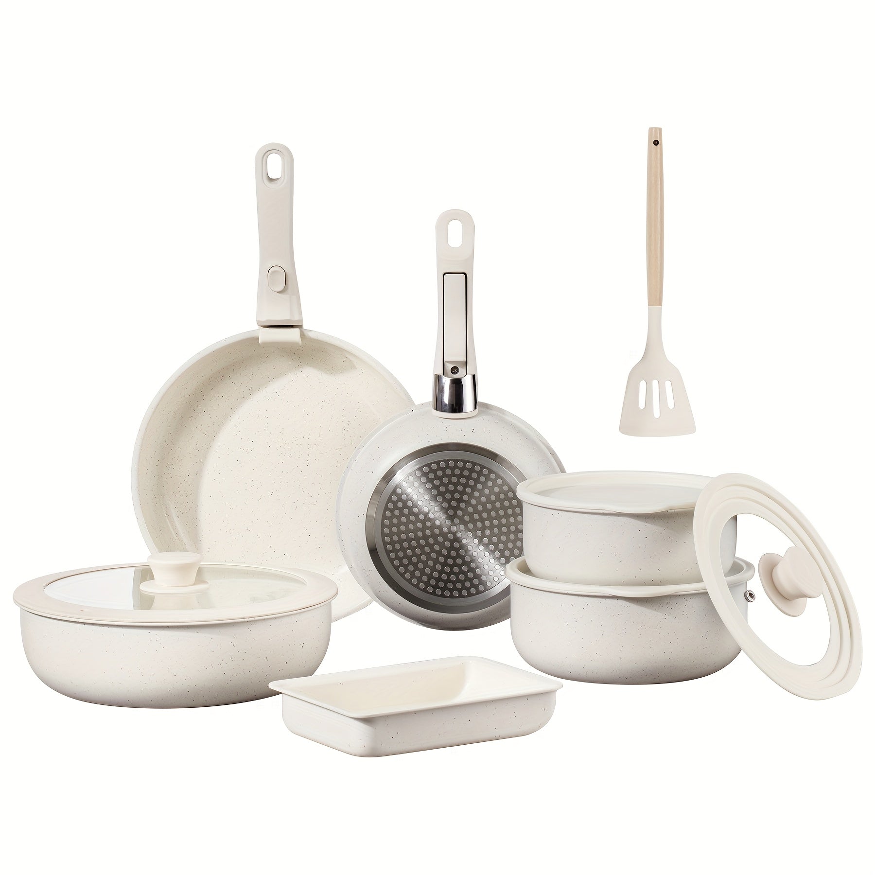 13pcs Nonstick Cookware Set with Removable Handle, Induction Compatible Pots and Pans Kit for RV Kitchen & Camping