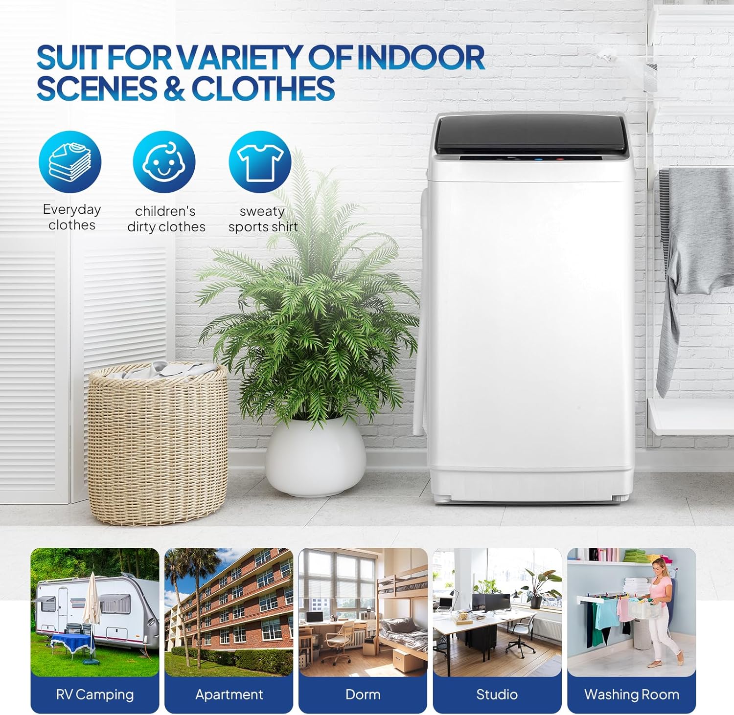 17.8LBS Portable Washing Machine Full-Automatic Electric Laundry Machine with Steel Drum