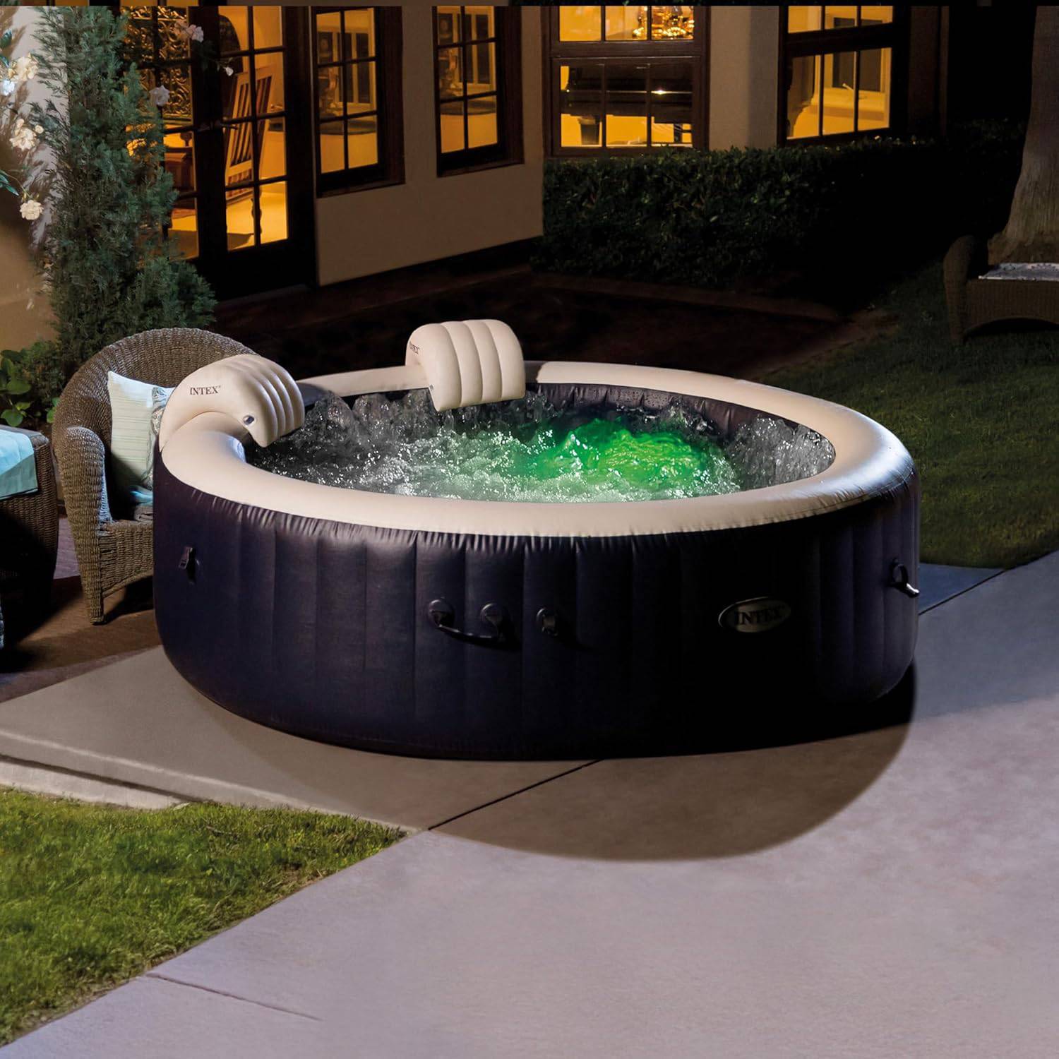 6 Person Round Inflatable Hot Tub, Bubble Massage Spa Set with Energy Efficient Cover, 2 Headrests, & LED Light, 85 in x 28 in