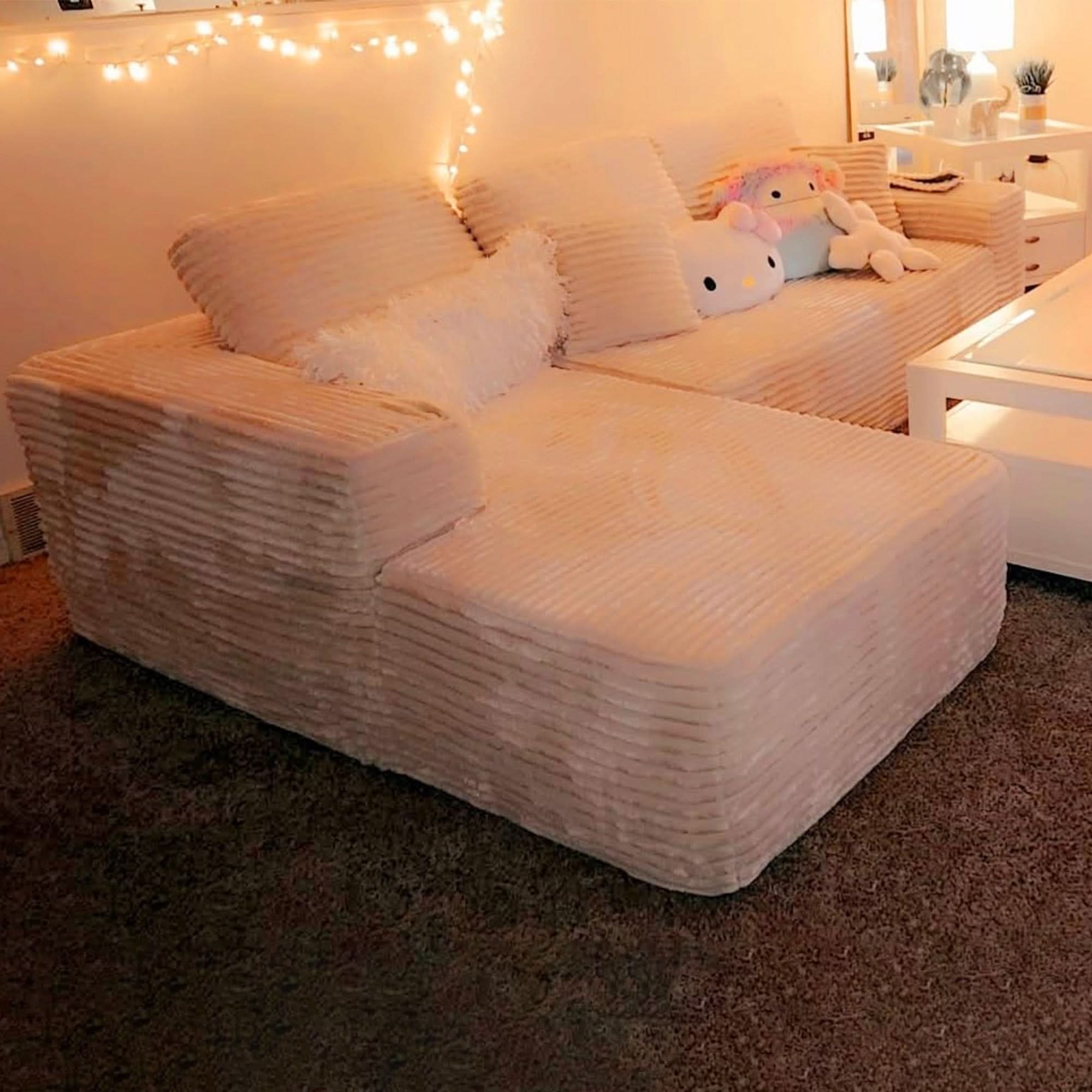 No Assembly Required  104" L-Shape Modular Couch with Chaise, Plush Corduroy Fabric, 