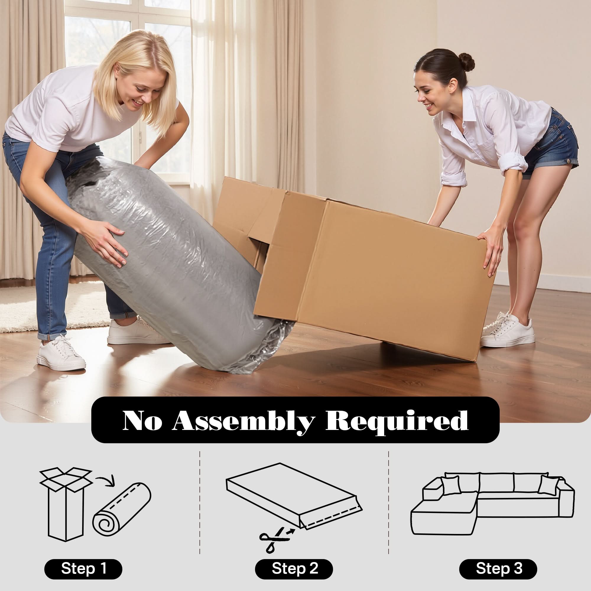 No Assembly Required  104" L-Shape Modular Couch with Chaise, Plush Corduroy Fabric, 