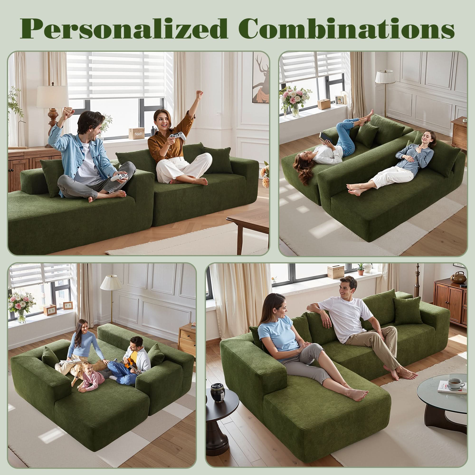 No Assembly Required  104" L-Shape Modular Couch with Chaise, Plush Corduroy Fabric, 