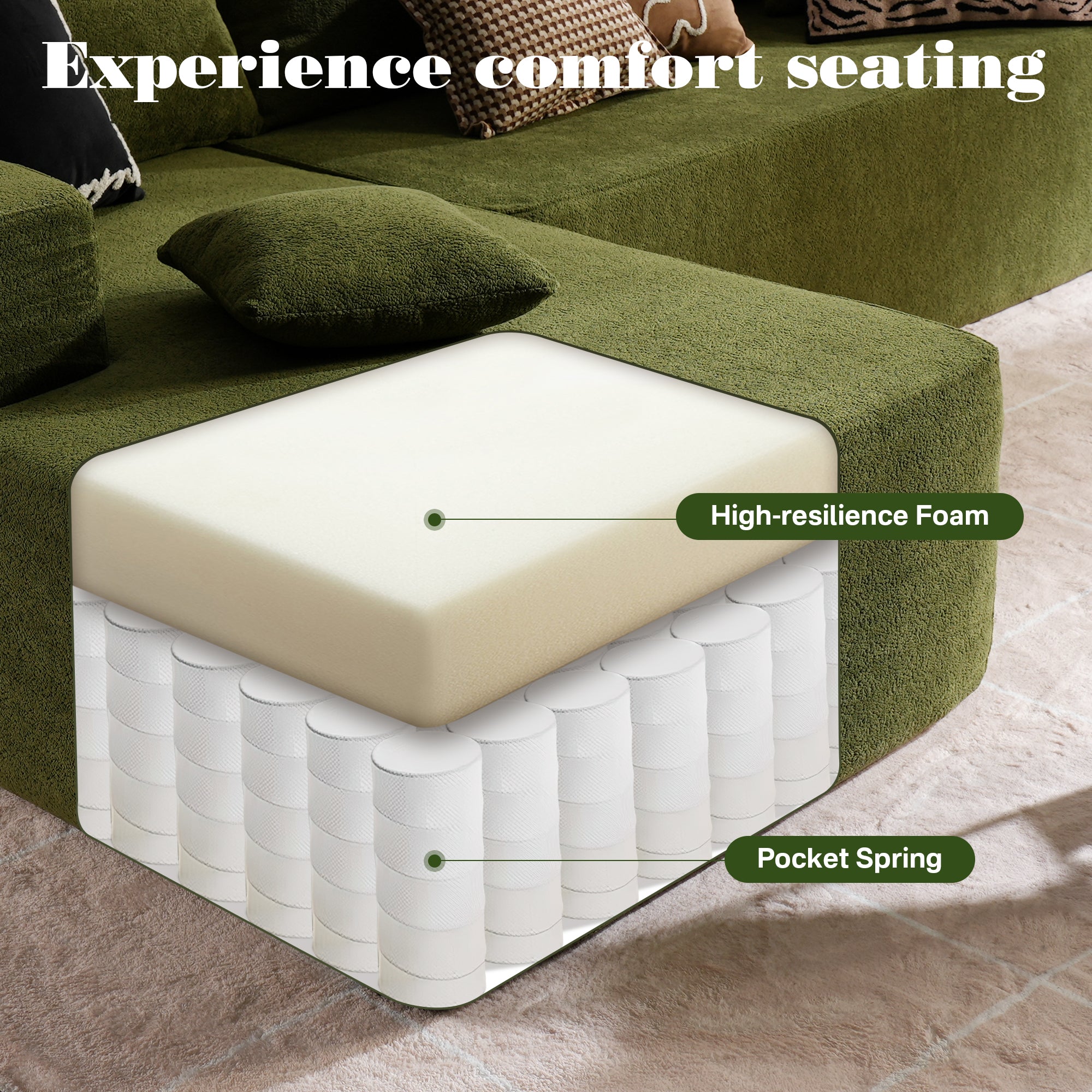 No Assembly Required  104" L-Shape Modular Couch with Chaise, Plush Corduroy Fabric, 