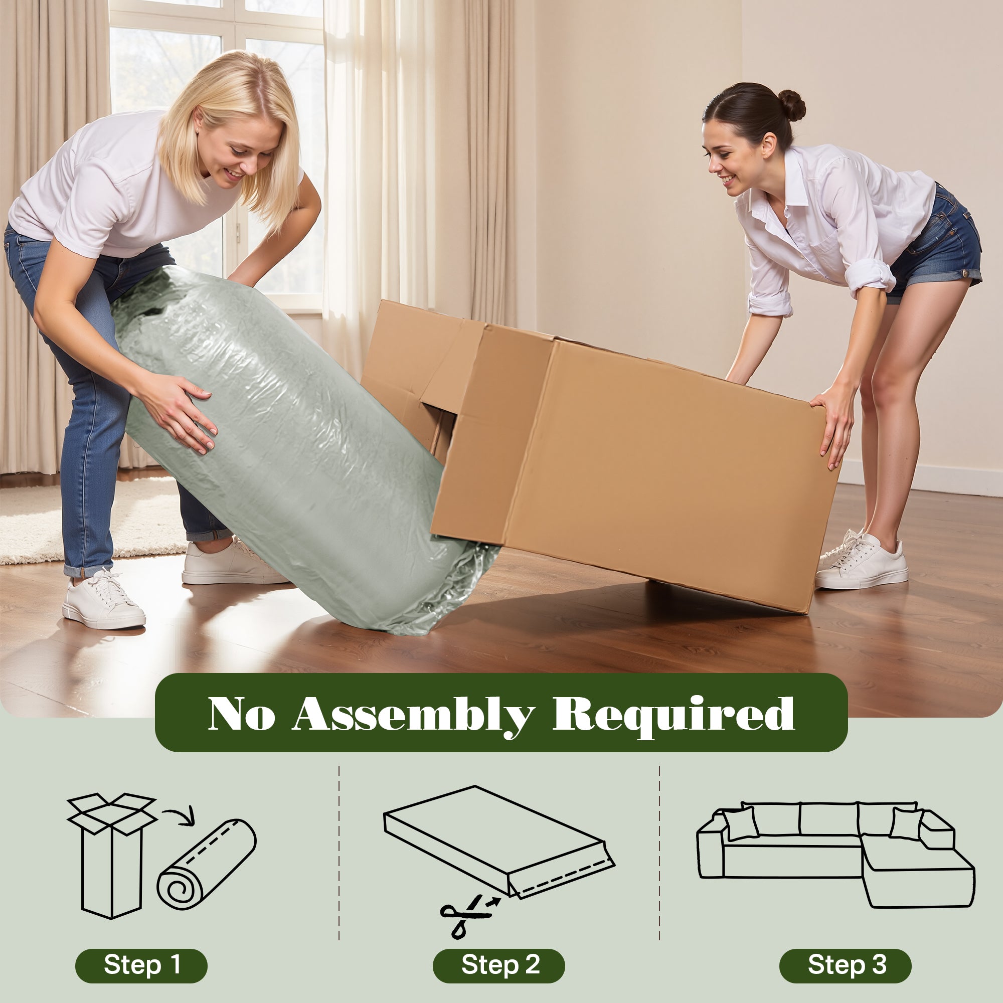 No Assembly Required  104" L-Shape Modular Couch with Chaise, Plush Corduroy Fabric, 