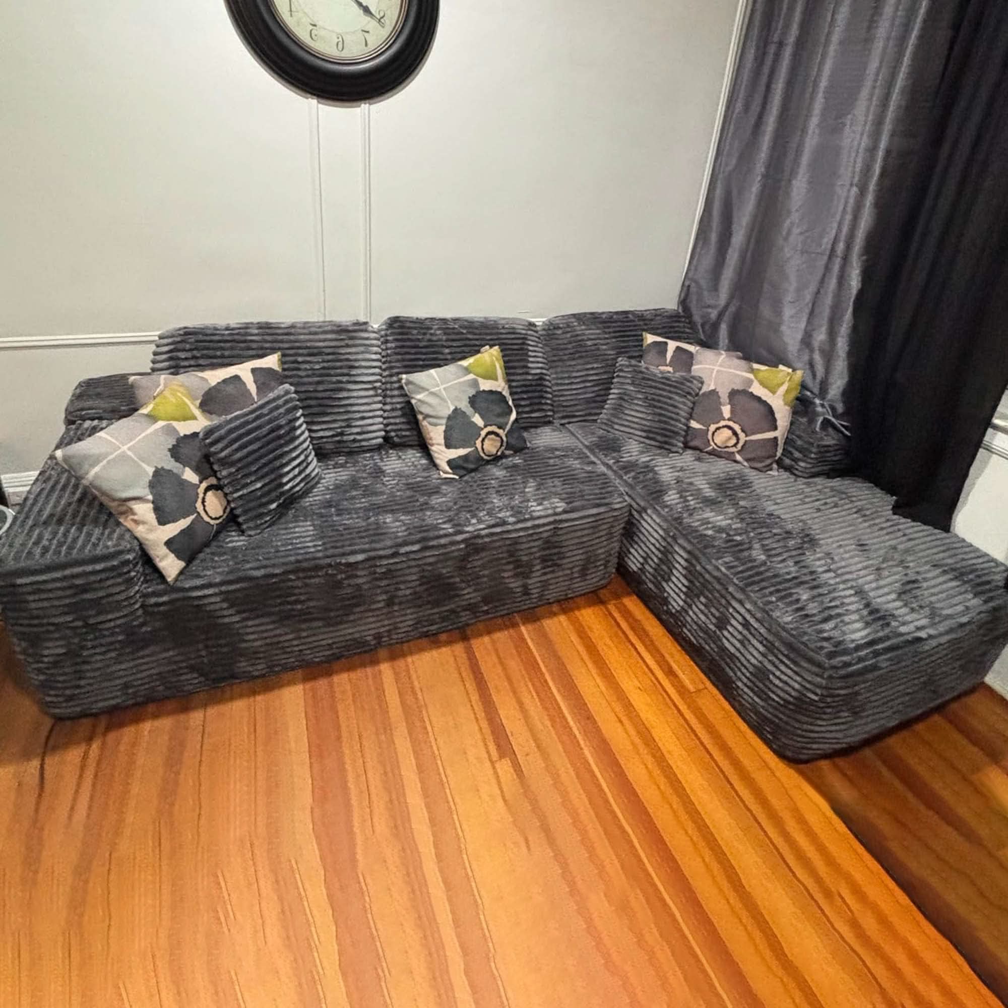No Assembly Required  104" L-Shape Modular Couch with Chaise, Plush Corduroy Fabric, 