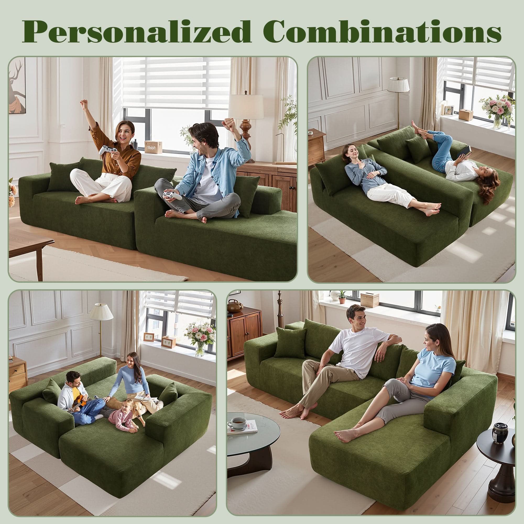 No Assembly Required  104" L-Shape Modular Couch with Chaise, Plush Corduroy Fabric, 