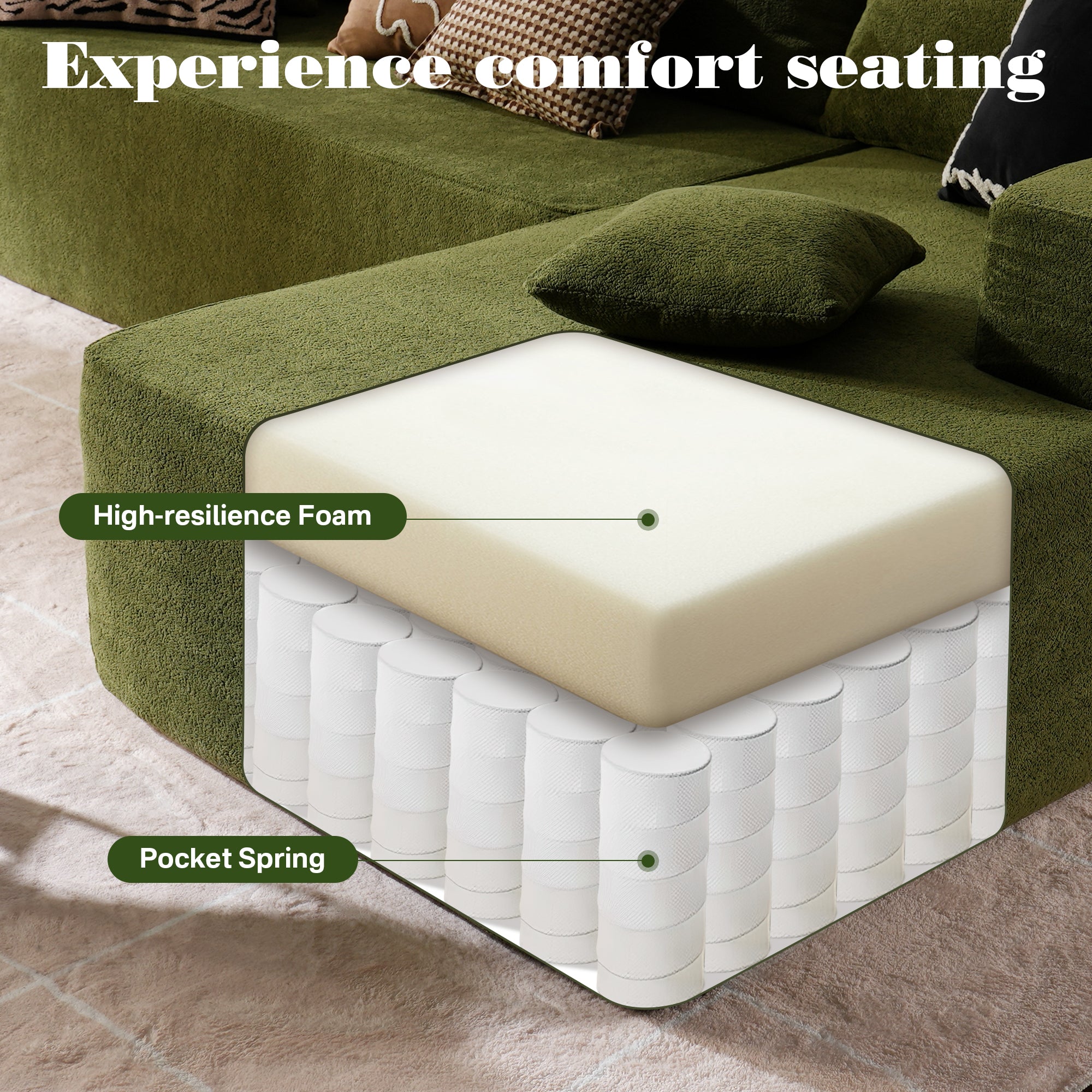 No Assembly Required  104" L-Shape Modular Couch with Chaise, Plush Corduroy Fabric, 