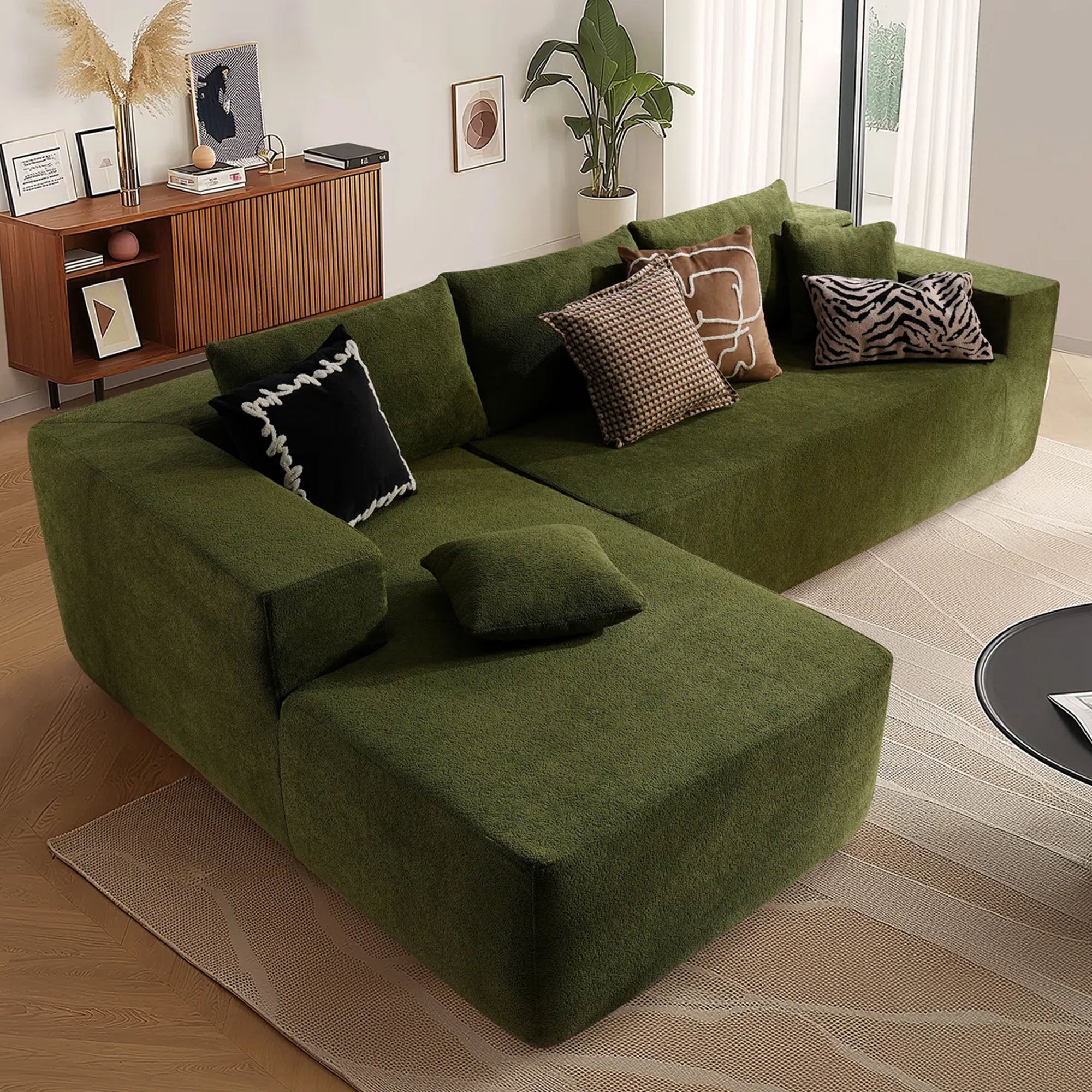 No Assembly Required  104" L-Shape Modular Couch with Chaise, Plush Corduroy Fabric, 