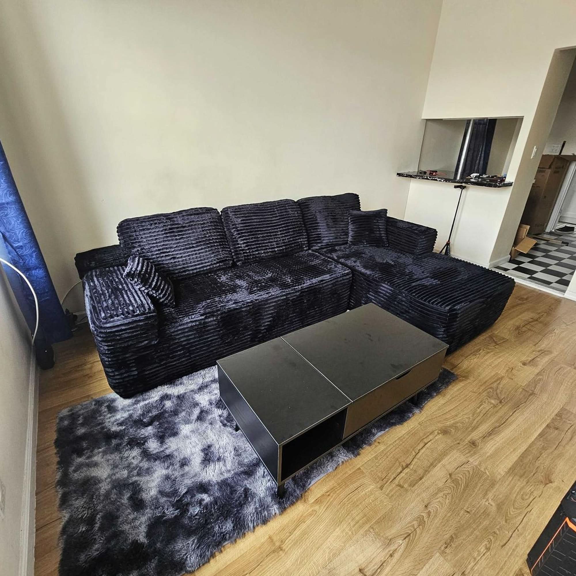 No Assembly Required  104" L-Shape Modular Couch with Chaise, Plush Corduroy Fabric, 