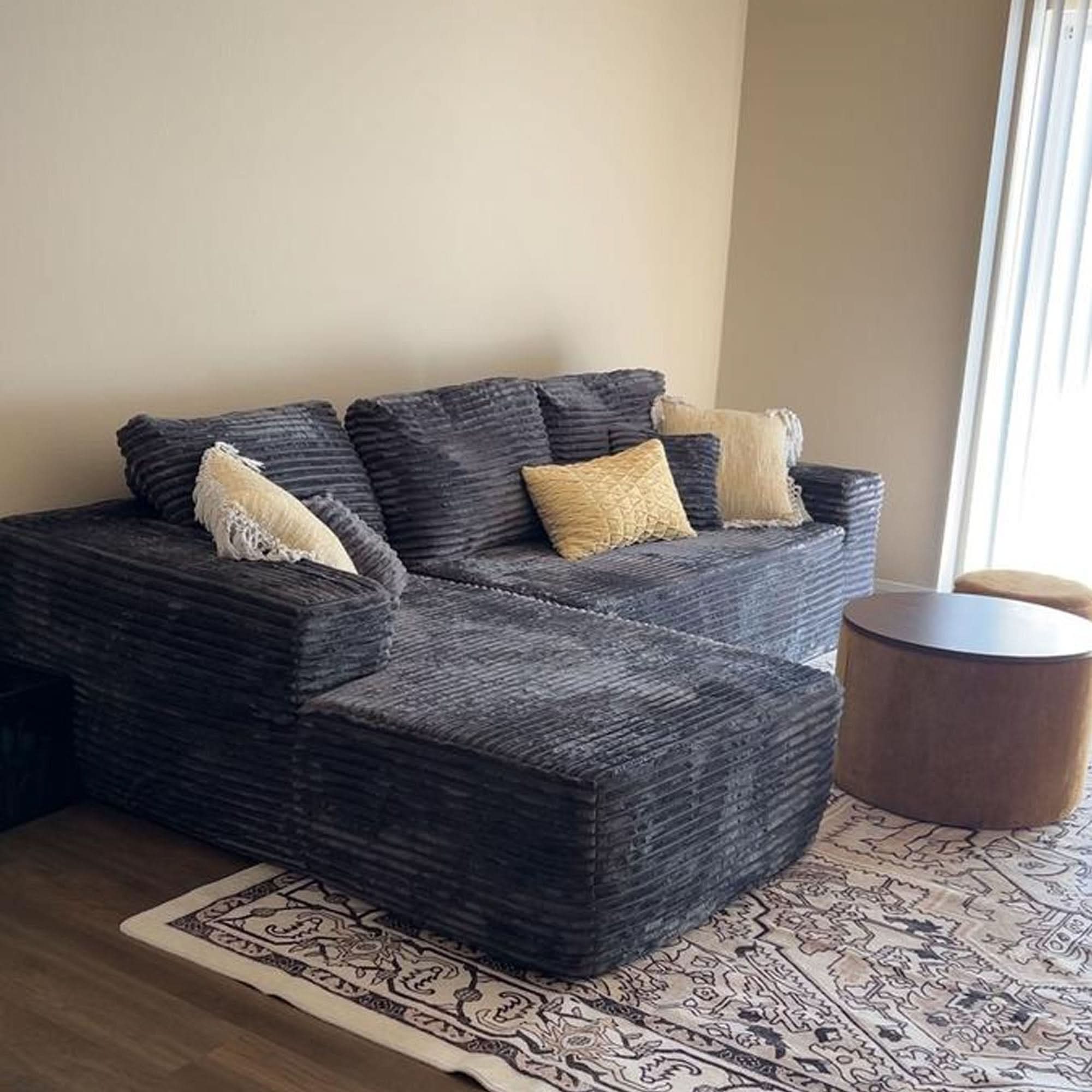 No Assembly Required  104" L-Shape Modular Couch with Chaise, Plush Corduroy Fabric, 